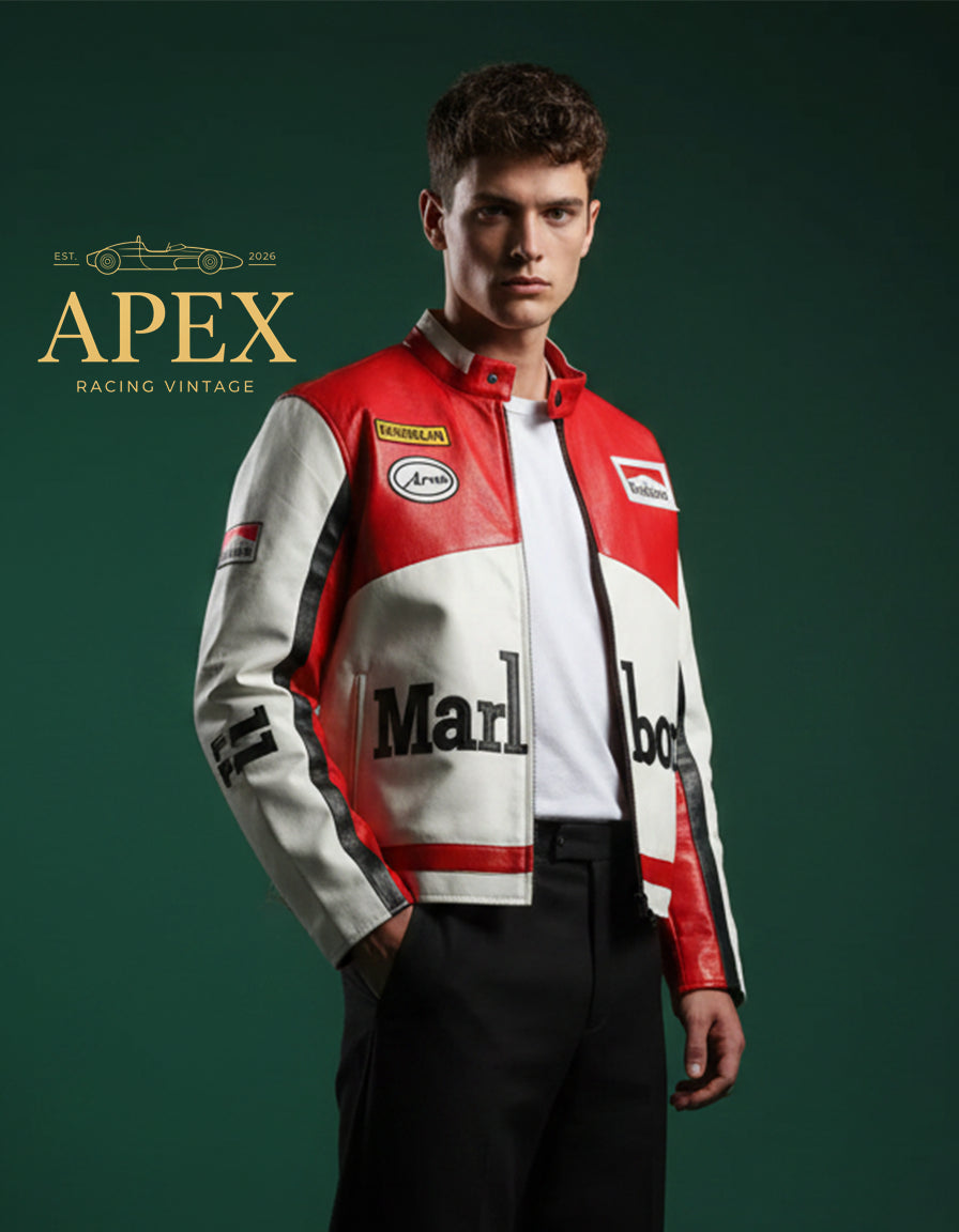 Vintage Inspired Formula 1 Marlboro Leather Jacket with Embroidered Unisex Padded Design
