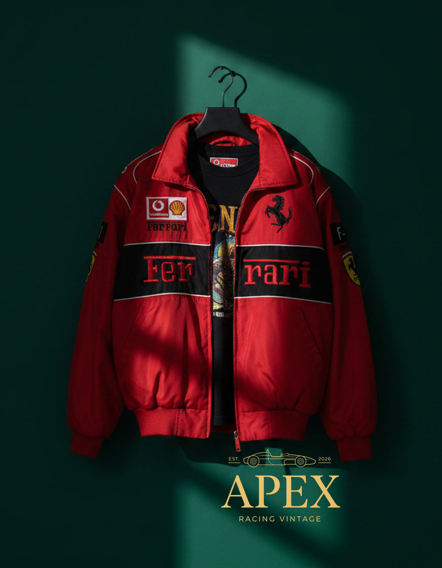 Vintage Red Ferrari Embroidered Stitched Unisex Outdoor Hoodie Jacket for Men and Women

