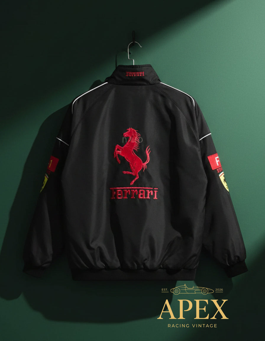 F1 Ferrari Jacket Vintage Black Embroidered Padded Unisex Outdoor Coat Women & Men Hoodie
