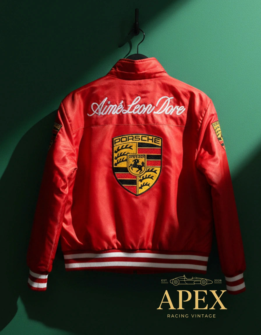 Porsche Leather Racing F1 Jacket with Embroidered Stitched Padded Baggy Unisex Hoodie Design
