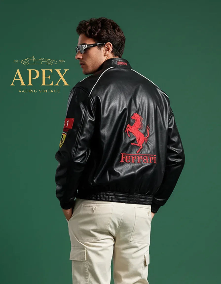 Vintage Ferrari Leather F1 Jacket with Embroidered Unisex Limited Edition Design
