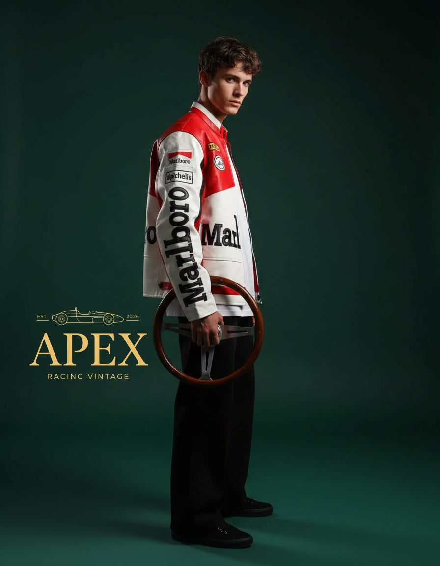 Vintage Inspired Formula 1 Marlboro Leather Jacket with Embroidered Unisex Padded Design
