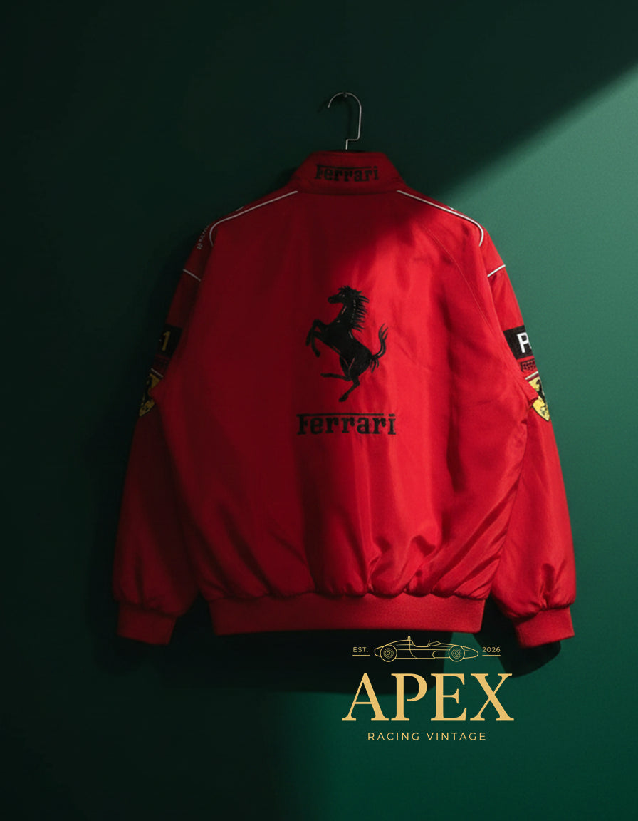 Vintage Red Ferrari Embroidered Stitched Unisex Outdoor Hoodie Jacket for Men and Women
