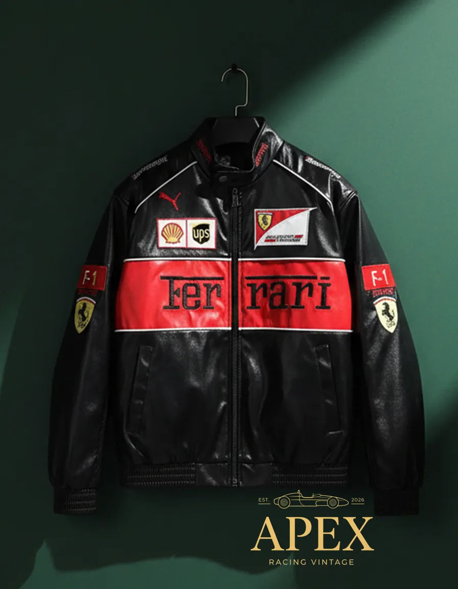 Vintage Ferrari Leather F1 Jacket with Embroidered Unisex Limited Edition Design
