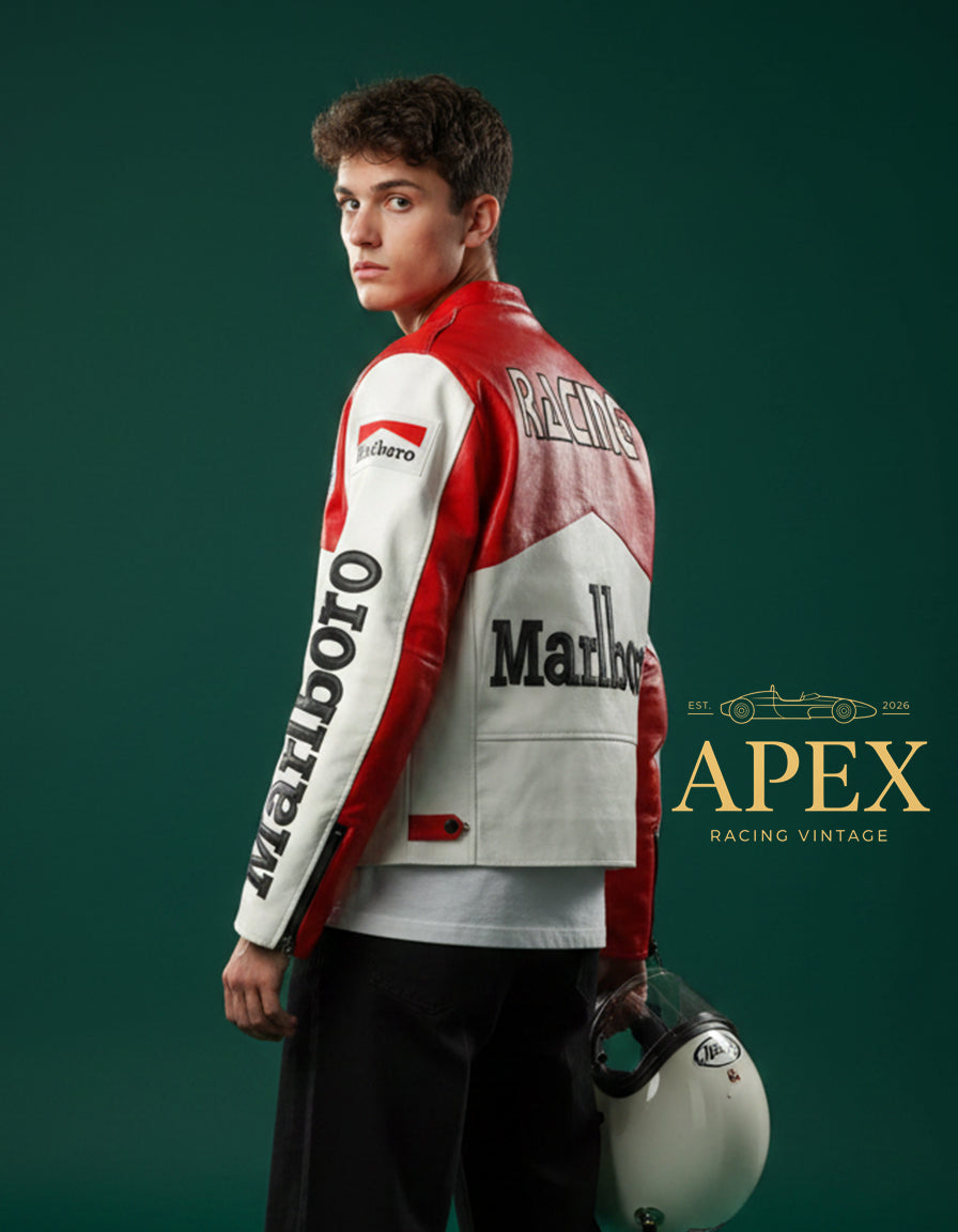 Vintage Inspired Formula 1 Marlboro Leather Jacket with Embroidered Unisex Padded Design
