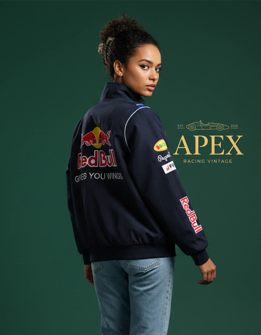Vintage Black Red Bull F1 Embroidered Padded Hoodie Jacket for Men and Women
