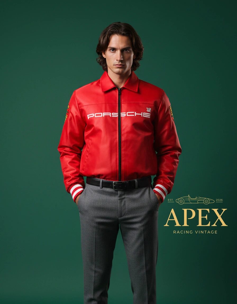 Porsche Leather Racing F1 Jacket with Embroidered Stitched Padded Baggy Unisex Hoodie Design
