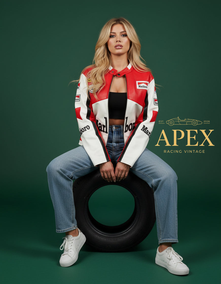 Vintage Inspired Formula 1 Marlboro Leather Jacket with Embroidered Unisex Padded Design
