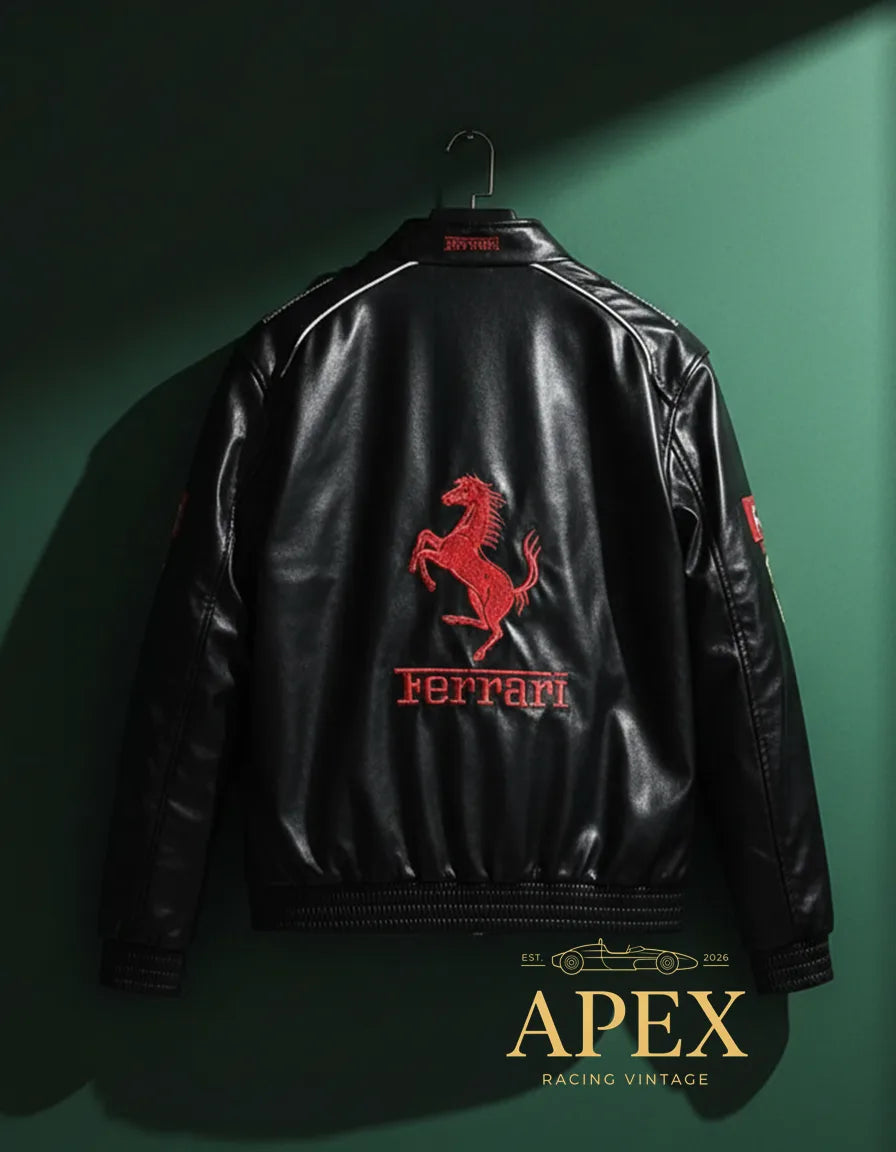 Vintage Ferrari Leather F1 Jacket with Embroidered Unisex Limited Edition Design
