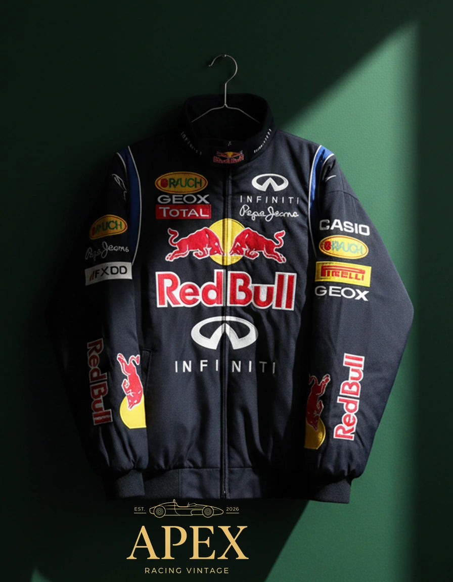 Vintage Black Red Bull F1 Embroidered Padded Hoodie Jacket for Men and Women

