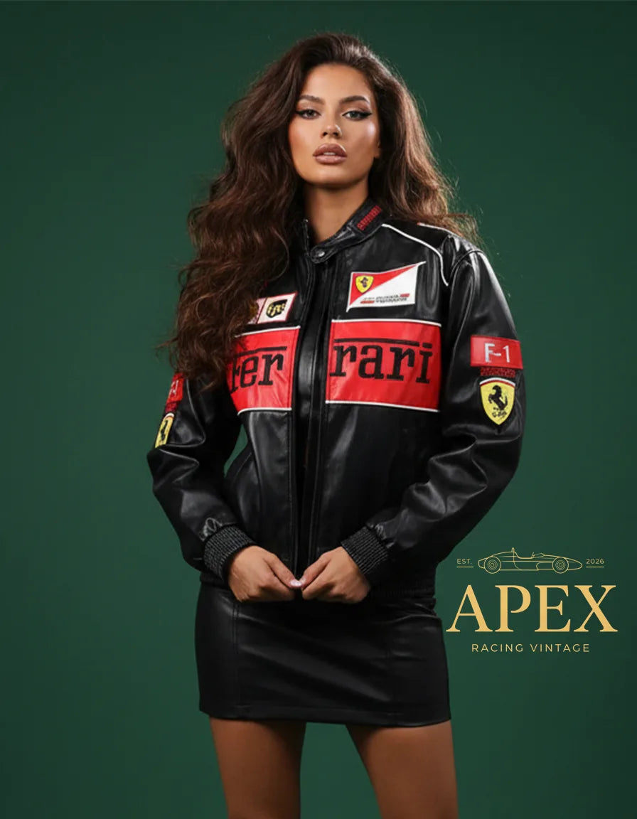 Vintage Ferrari Leather F1 Jacket with Embroidered Unisex Limited Edition Design
