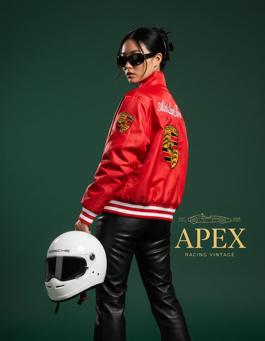 Porsche Leather Racing F1 Jacket with Embroidered Stitched Padded Baggy Unisex Hoodie Design
