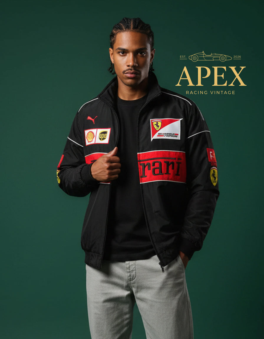 F1 Ferrari Jacket Vintage Black Embroidered Padded Unisex Outdoor Coat Women & Men Hoodie
