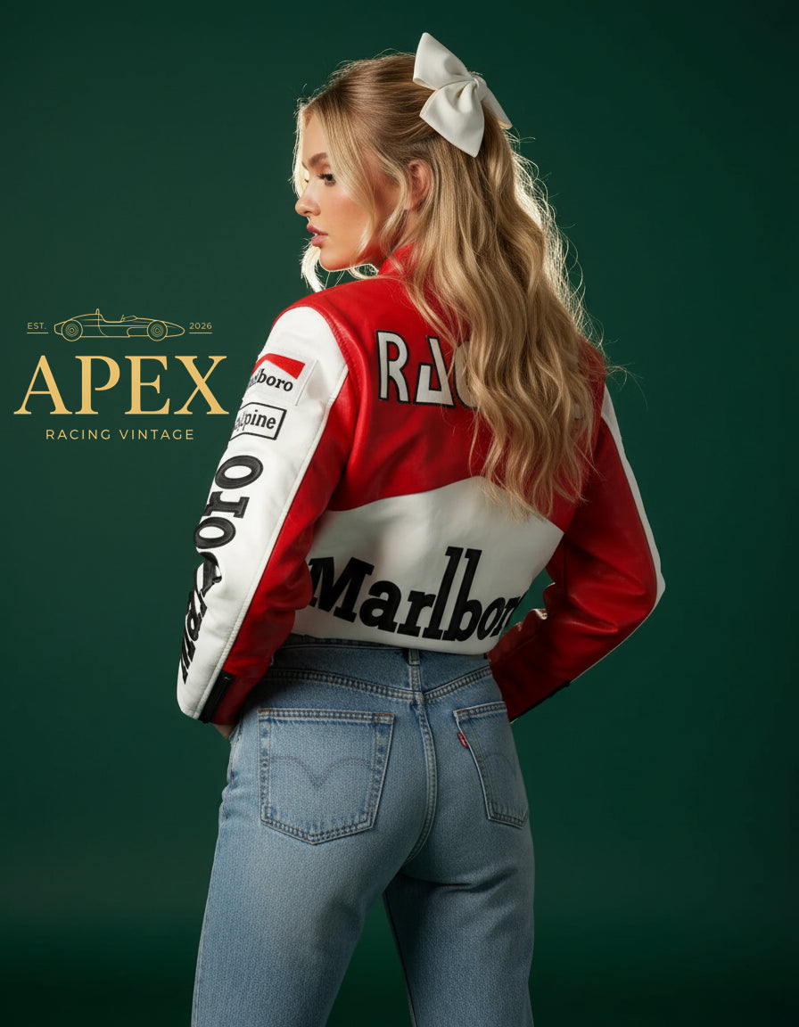 Vintage Inspired Formula 1 Marlboro Leather Jacket with Embroidered Unisex Padded Design
