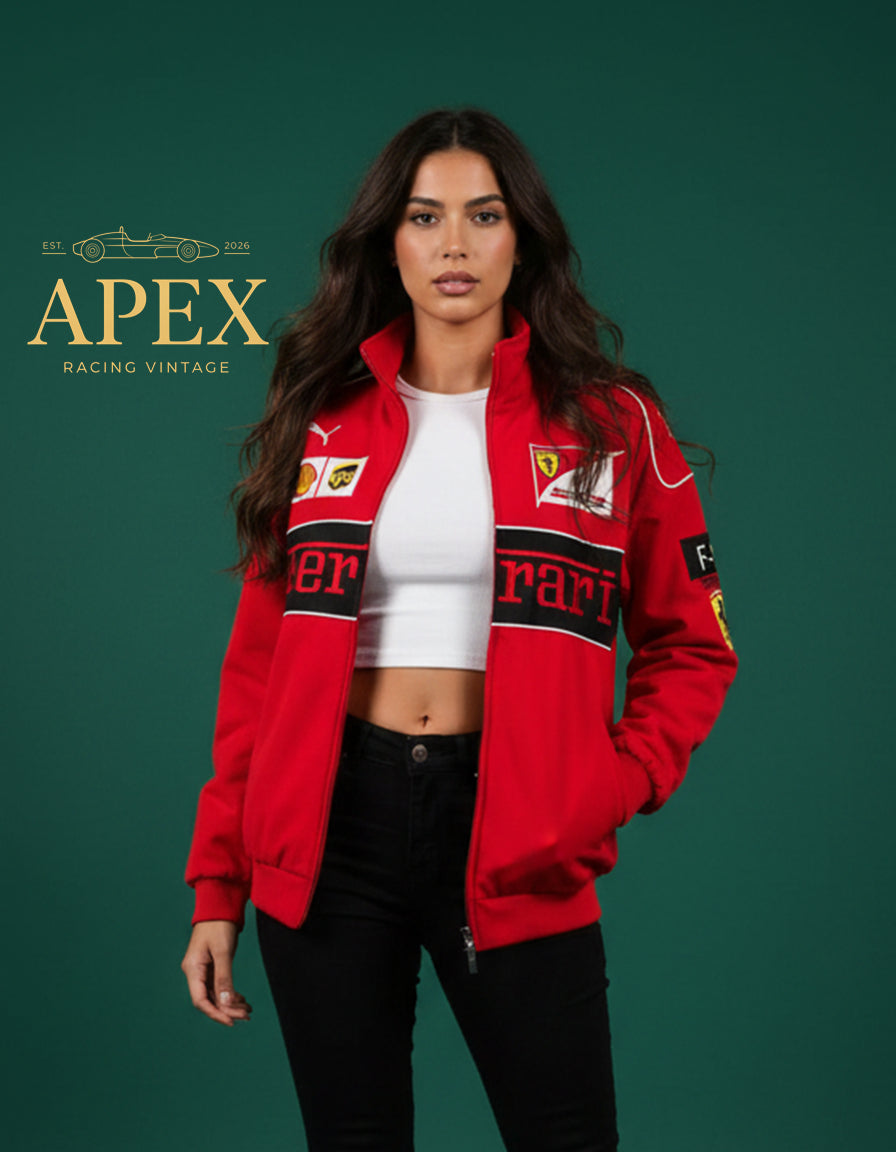 Vintage Red Ferrari Embroidered Stitched Unisex Outdoor Hoodie Jacket for Men and Women
