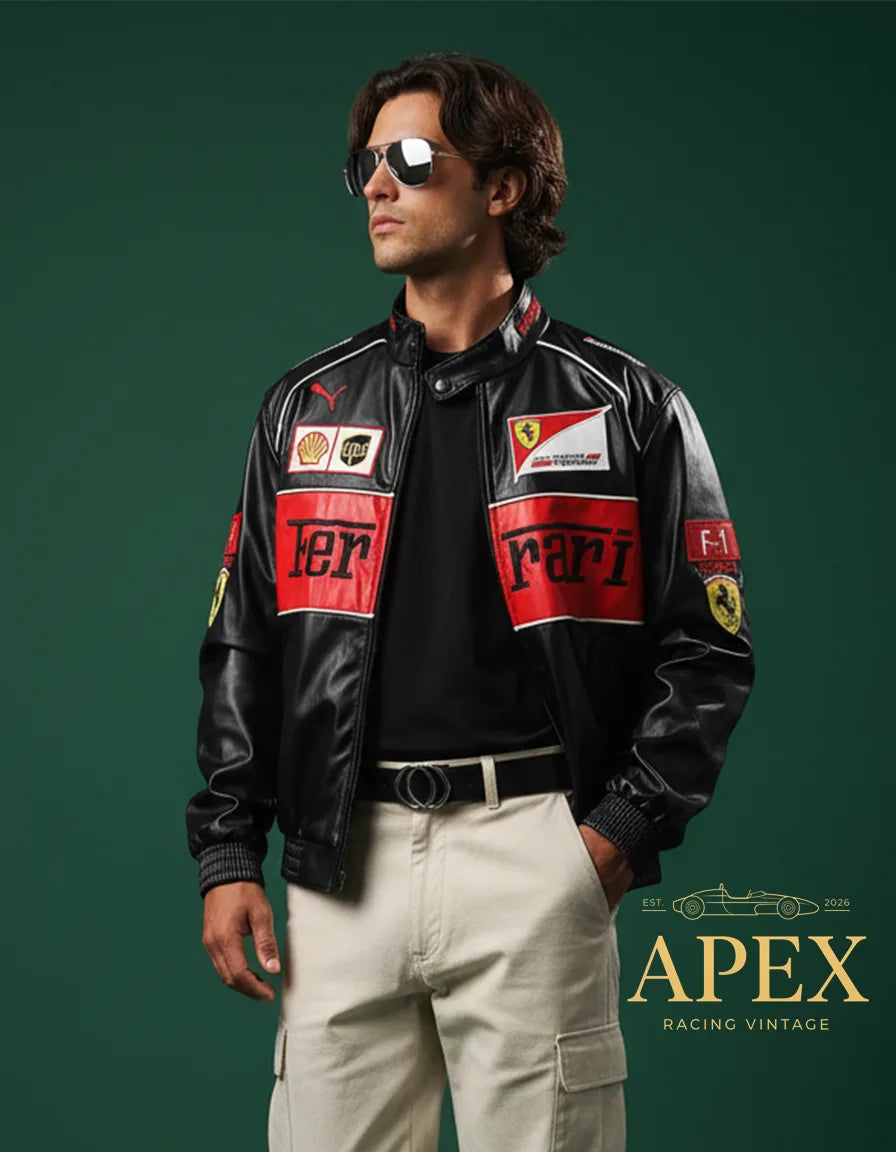 Vintage Ferrari Leather F1 Jacket with Embroidered Unisex Limited Edition Design
