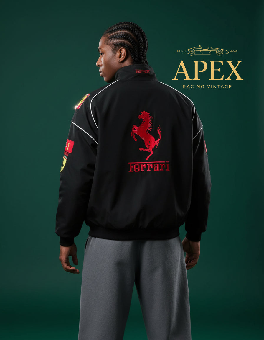 F1 Ferrari Jacket Vintage Black Embroidered Padded Unisex Outdoor Coat Women & Men Hoodie