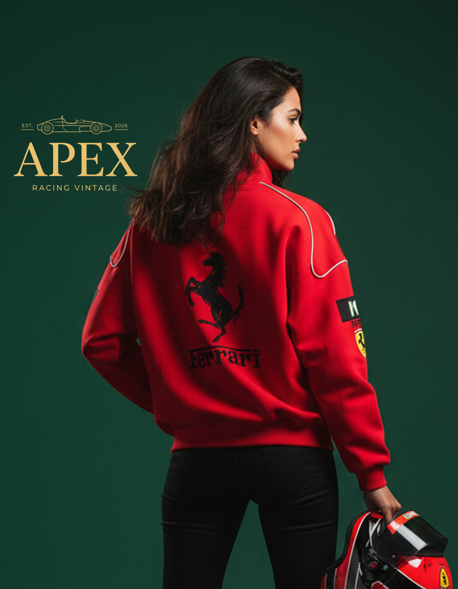Vintage Red Ferrari Embroidered Stitched Unisex Outdoor Hoodie Jacket for Men and Women
